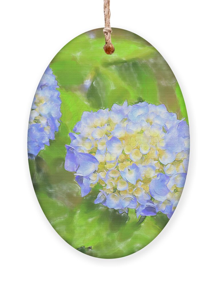 Colors Ornament featuring the digital art Blue Hydrangea Deux Watercolor by Tanya Owens