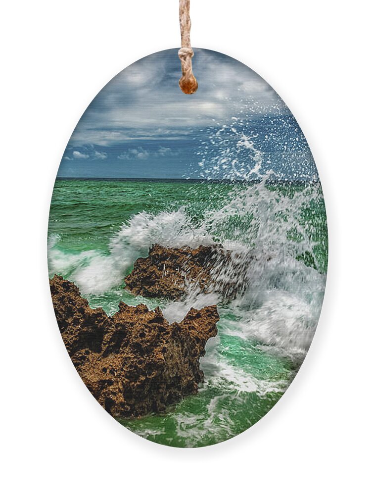 Rocks Ornament featuring the photograph Blue Meets Green by Christopher Holmes