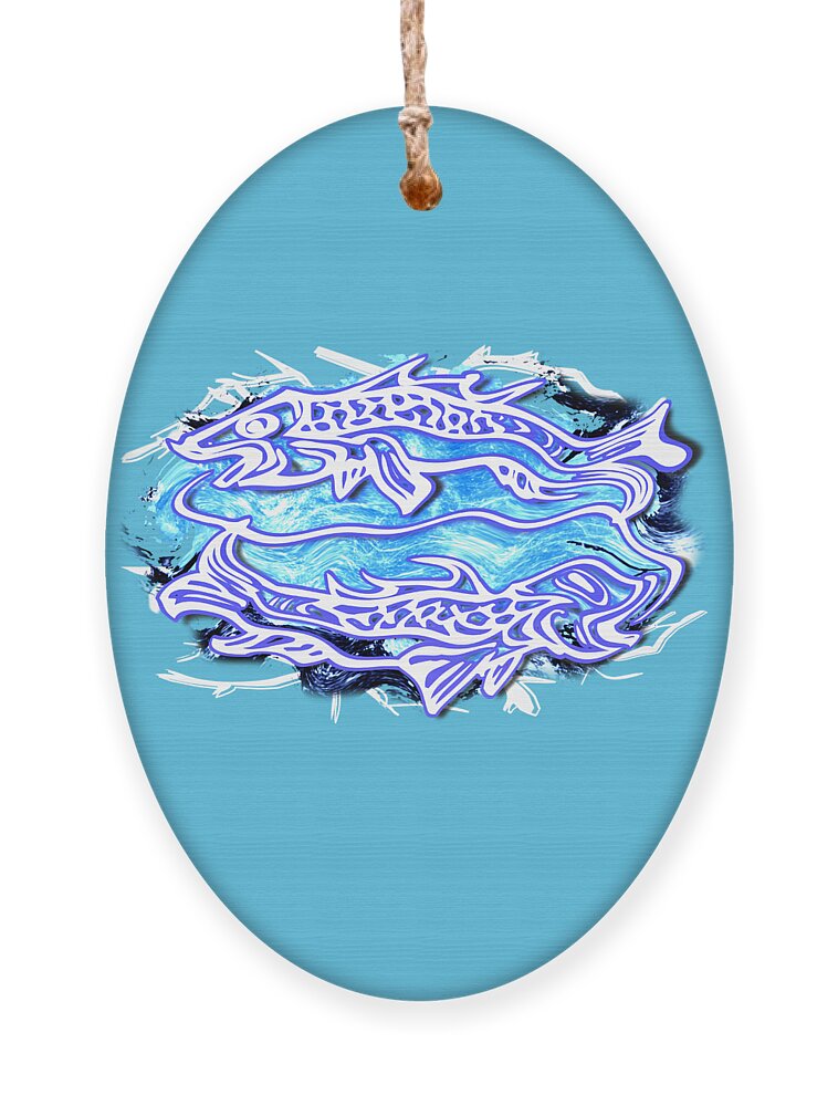 Blue Ornament featuring the digital art Blue Pisces March Zodiac Sign by Delynn Addams