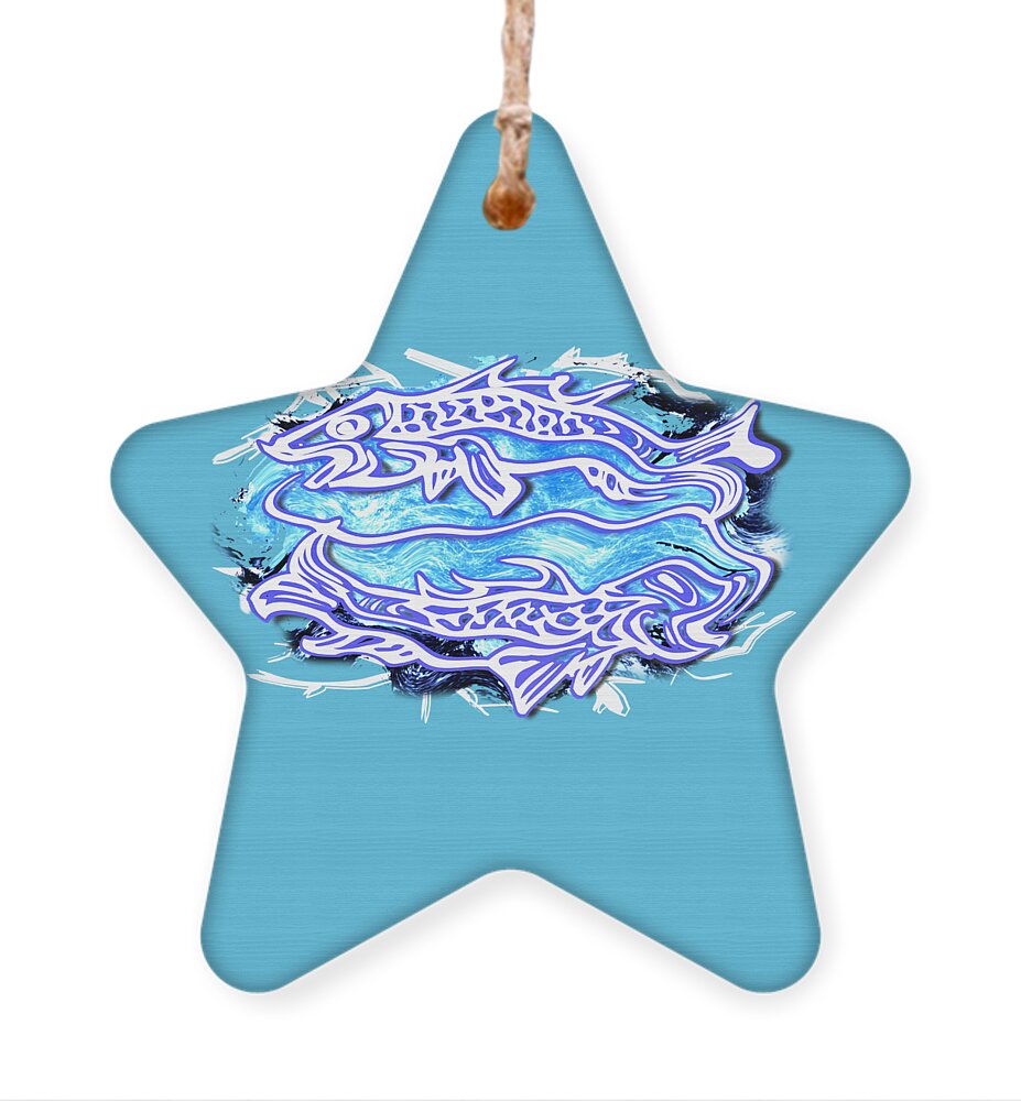 Blue Ornament featuring the digital art Blue Pisces March Zodiac Sign by Delynn Addams
