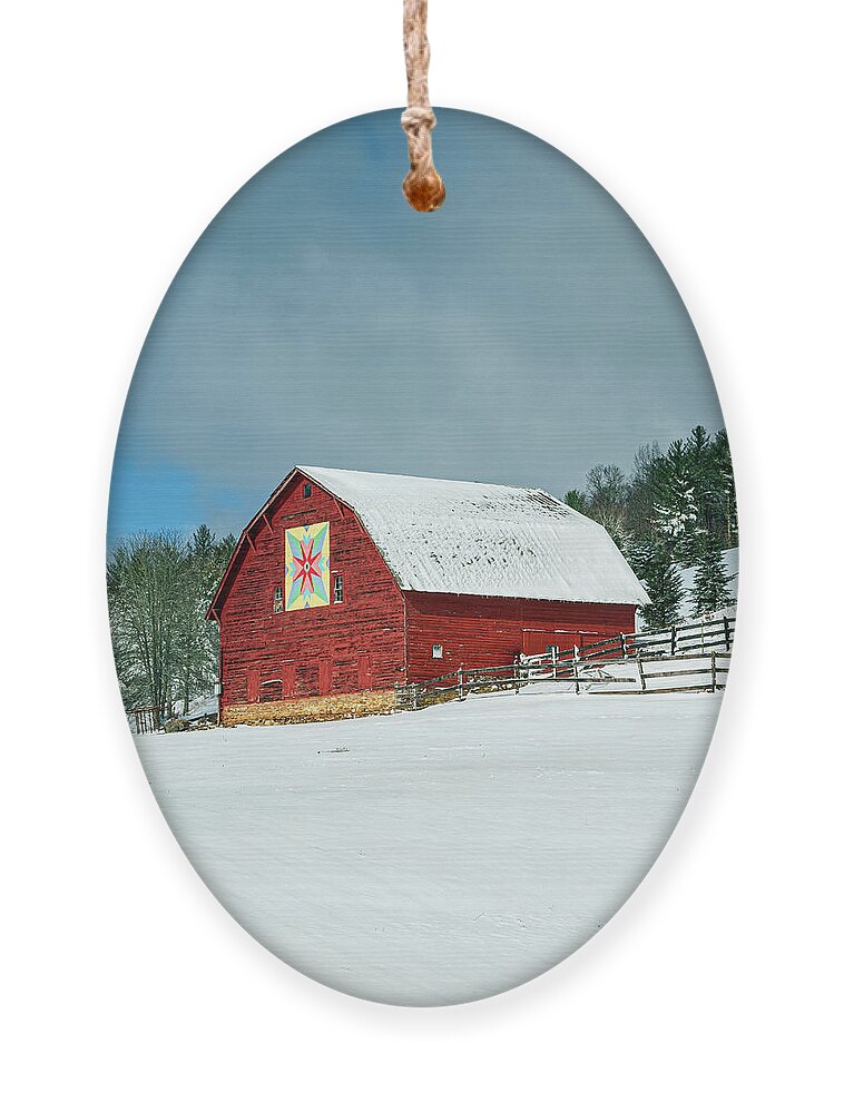 Outdoors Ornament featuring the photograph Blue Ridge Mountains North Carolina Red Winter Barn by Robert Stephens