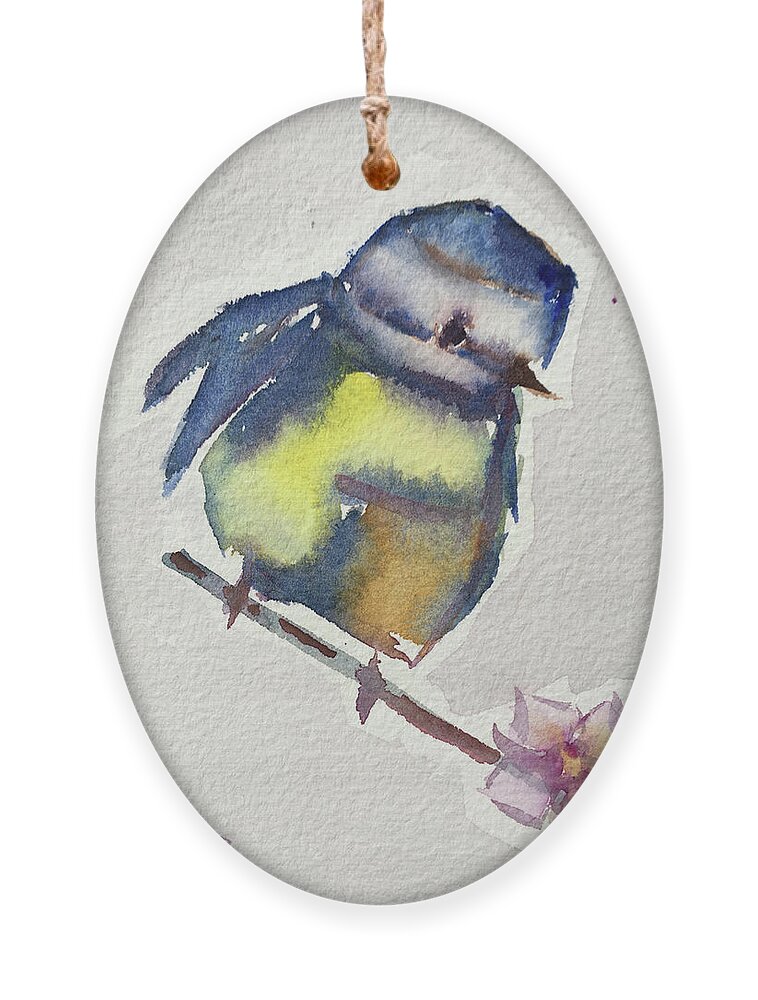 Blue Tit Ornament featuring the painting Blue by Roxy Rich