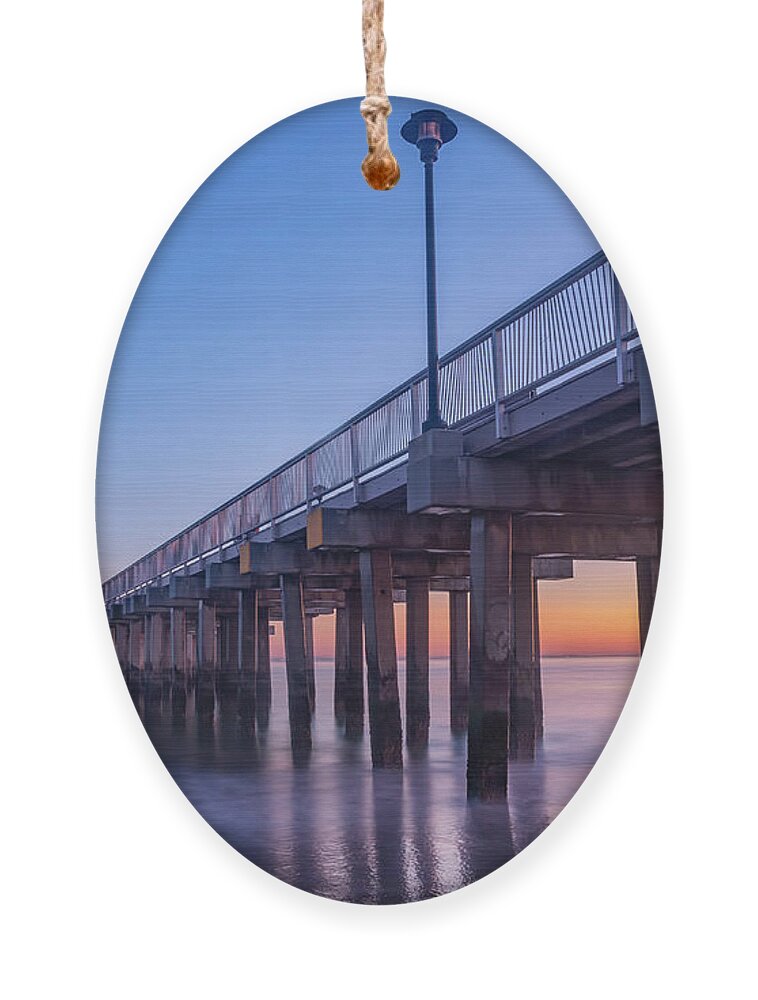 Coney Island Beach Ornament featuring the photograph Blue Sunset by Cate Franklyn