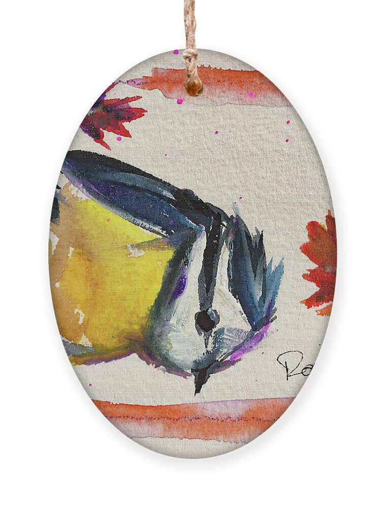 Blue Tit Ornament featuring the painting Blue Tit by Roxy Rich