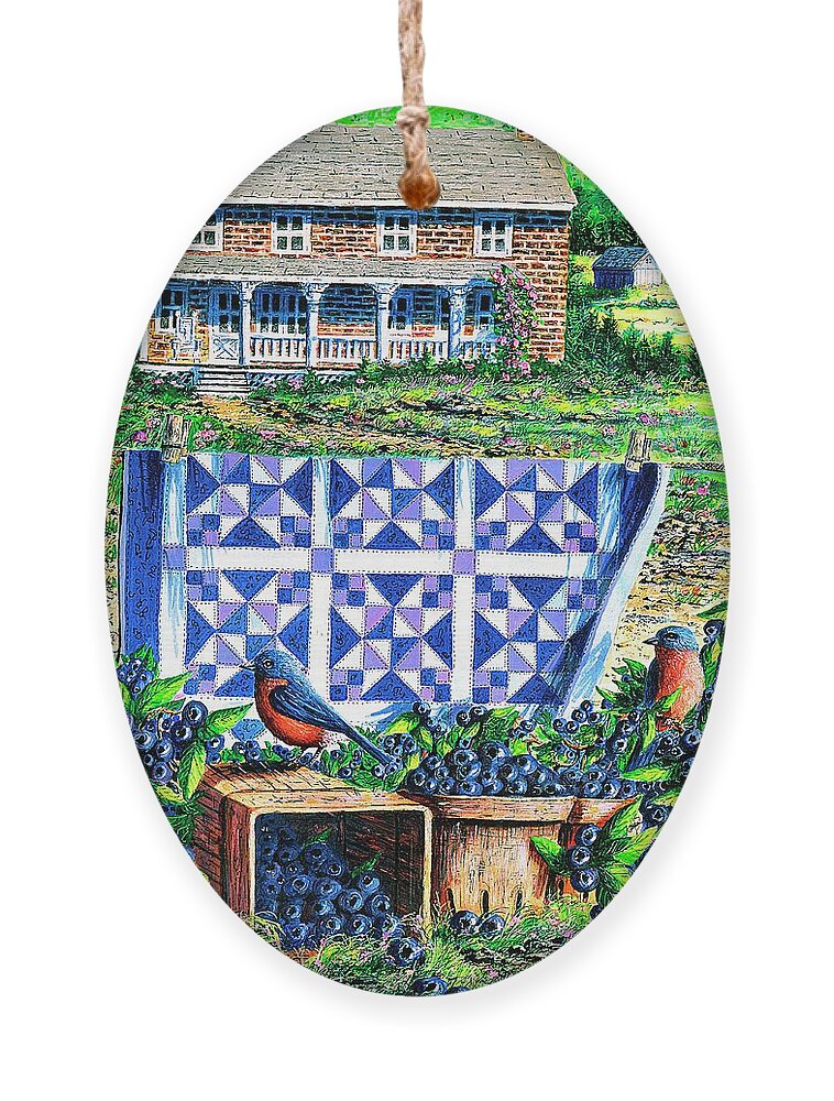 Blueberries Ornament featuring the painting Bluebirds and Blueberries by Diane Phalen
