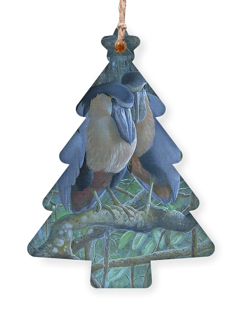 Boat-billed Heron Ornament featuring the painting Boat-billed Herons by Barry Kent MacKay