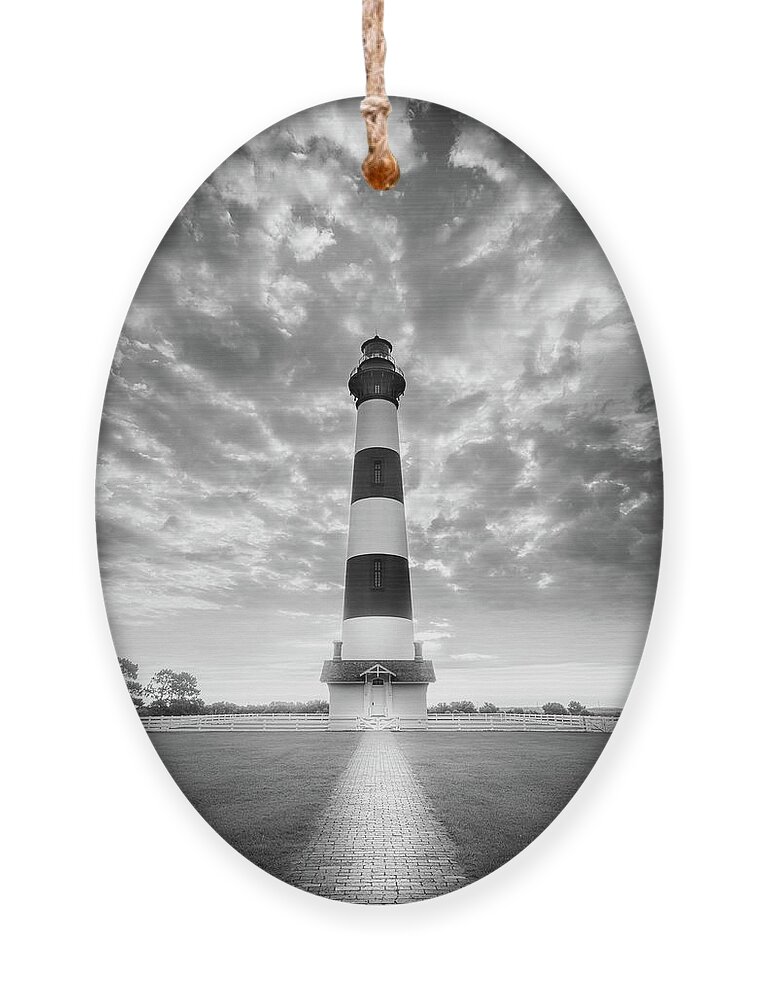 Bodie Island Lighthouse Ornament featuring the photograph Bodie Island Lighthouse OBX Outer Banks NC Black And White by Jordan Hill