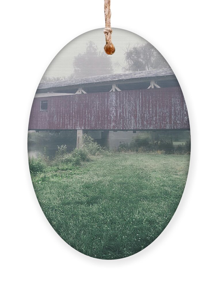 Allentown Ornament featuring the photograph Bogert's Covered Bridge Misty June by Jason Fink