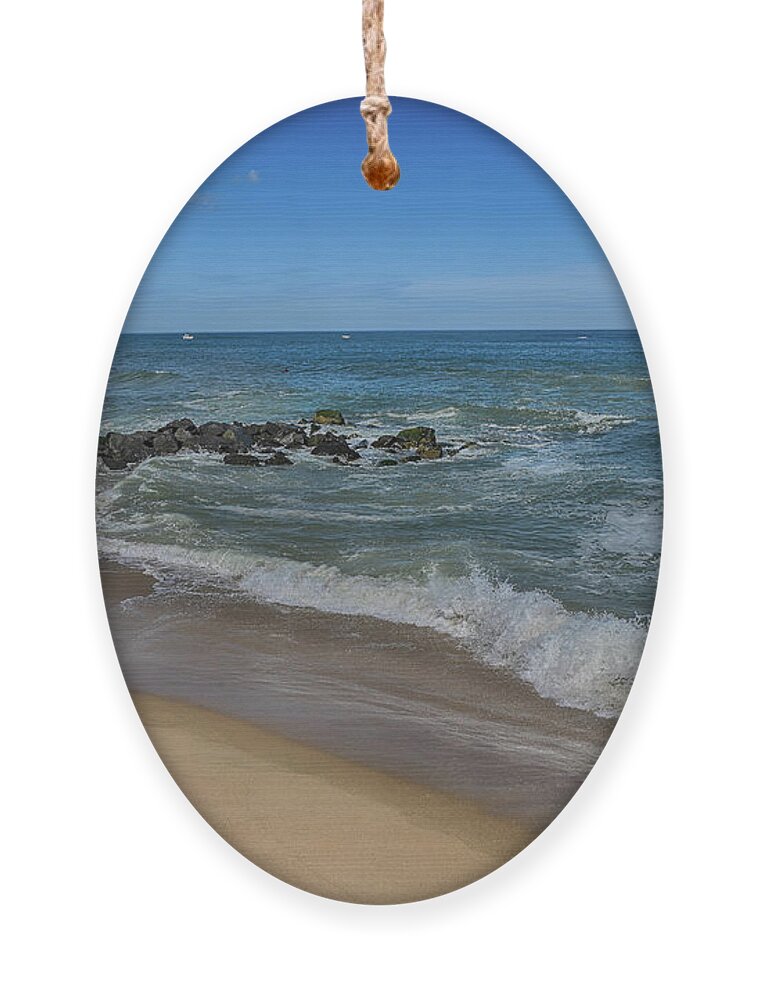 Bradley Beach Ornament featuring the photograph Bradley Beach Surf and Jetty by Alan Goldberg
