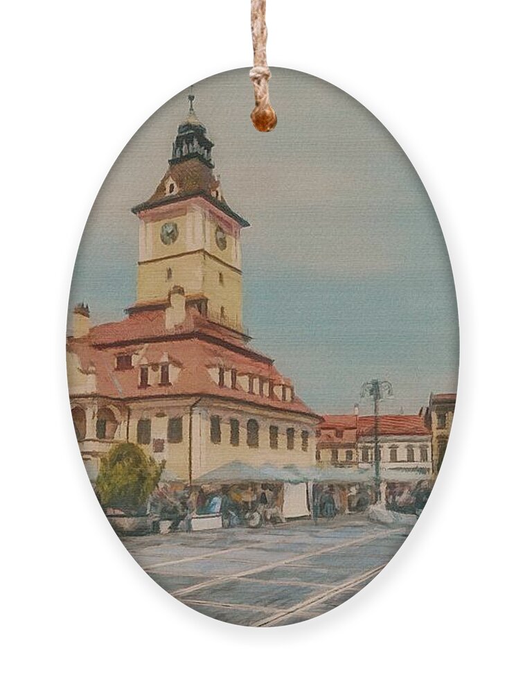 Brasov Ornament featuring the painting Brasov Council Square 2 by Jeffrey Kolker