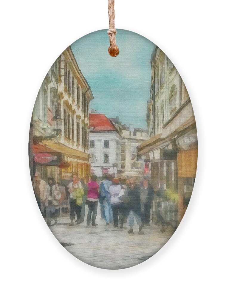 Bratislava Ornament featuring the painting Bratislava Street Scene by Jeffrey Kolker