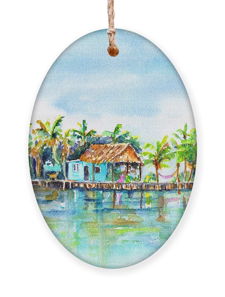 Belize Ornament featuring the painting Bread and Butter Caye Belize by Carlin Blahnik CarlinArtWatercolor