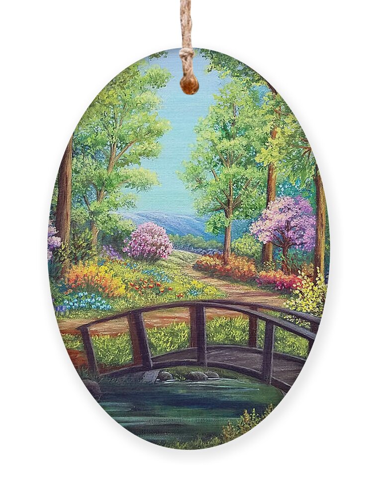 Bridge Ornament featuring the painting Bridge to Spring by Sarah Irland