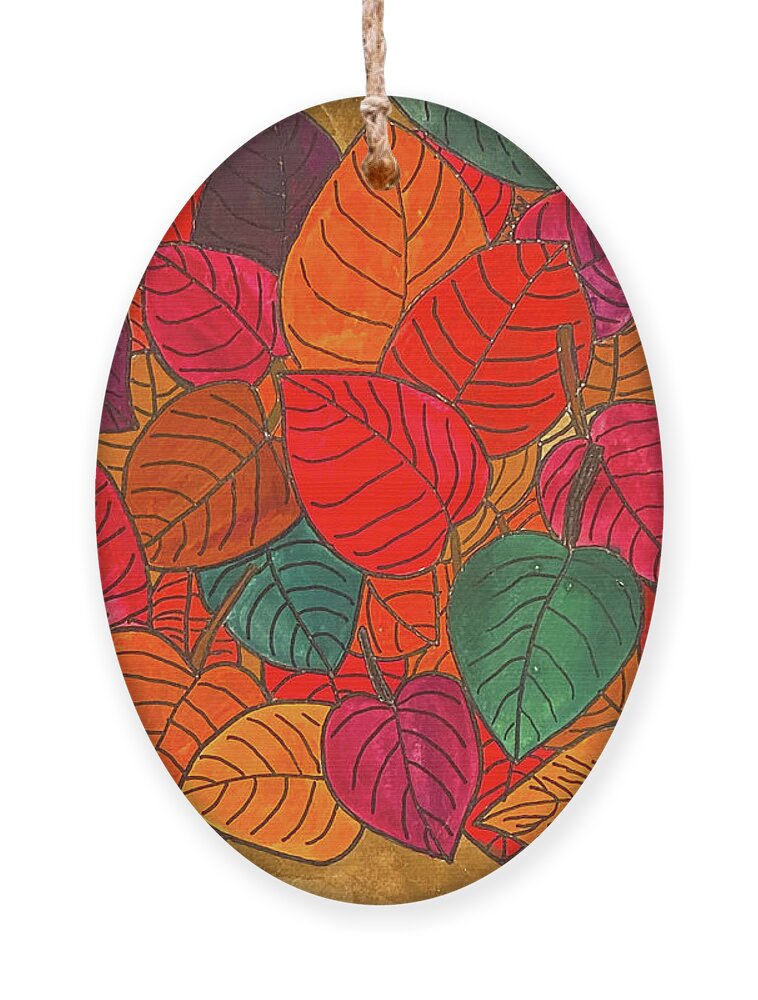 Leaves Ornament featuring the mixed media Bright Fall Leaves by Lisa Neuman