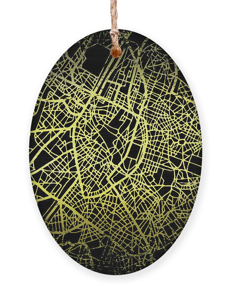 Map Ornament featuring the digital art Brussels Map in Gold and Black by Sambel Pedes