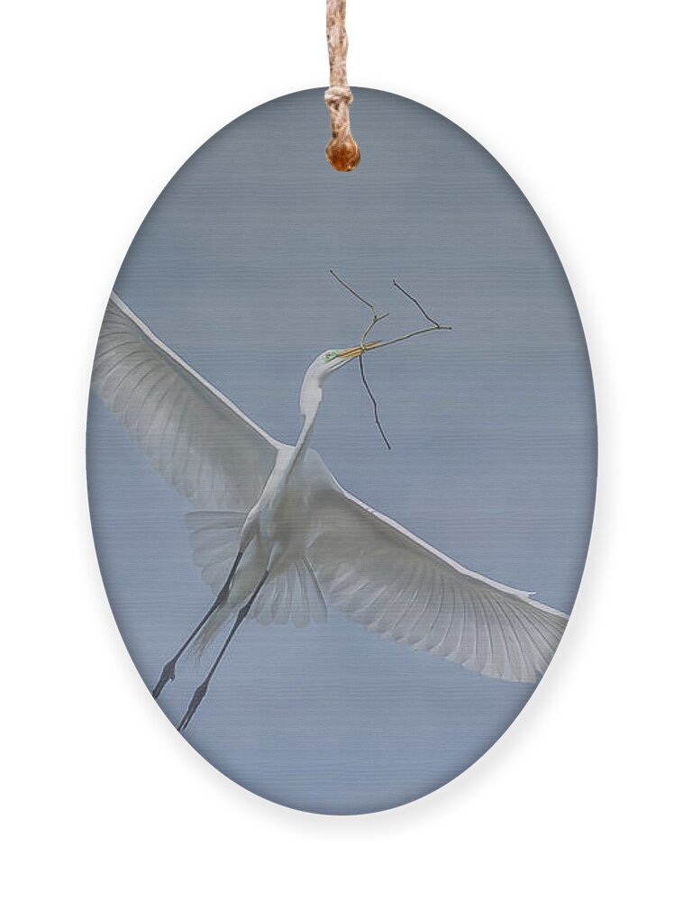 Great Egret Ornament featuring the photograph Building the Nest by Sylvia Goldkranz