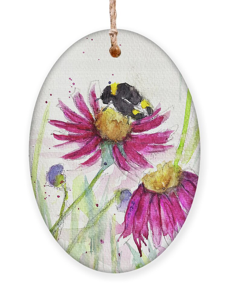 Bee Painting Ornament featuring the painting Bumble Bee in the Coneflowers by Roxy Rich