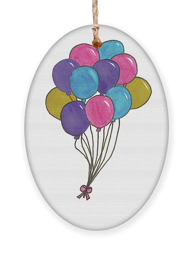 Balloons Ornament featuring the mixed media Bunch of Balloons by Lisa Neuman