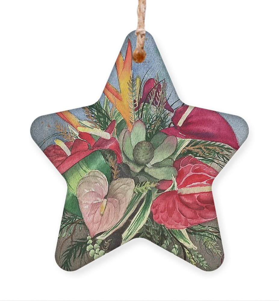 Anthurium Ornament featuring the painting Tropical Bouquet by Kelly Miyuki Kimura