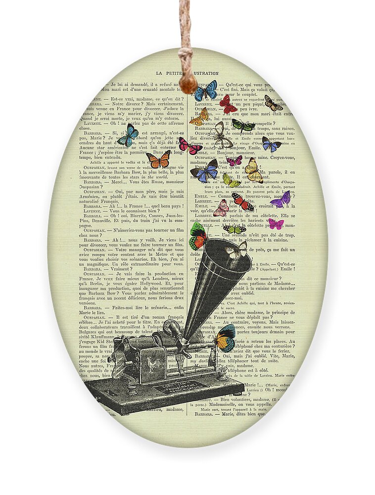 Phonograph Ornament featuring the mixed media Butterfly Phonograph by Madame Memento