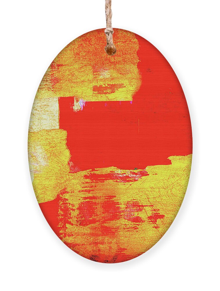 Abstract Ornament featuring the painting By the Fireplace no2- Red , Yellow and Orange Abstract Painting by Sannel Larson