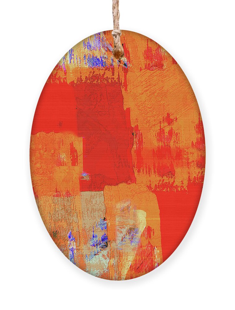 Abstract Ornament featuring the painting By the Fireplace- Red and Orange Abstract Painting by Sannel Larson