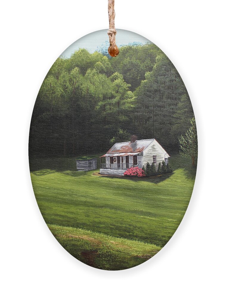 Cabin Ornament featuring the painting Cabin on Cartertwn by Adrienne Dye