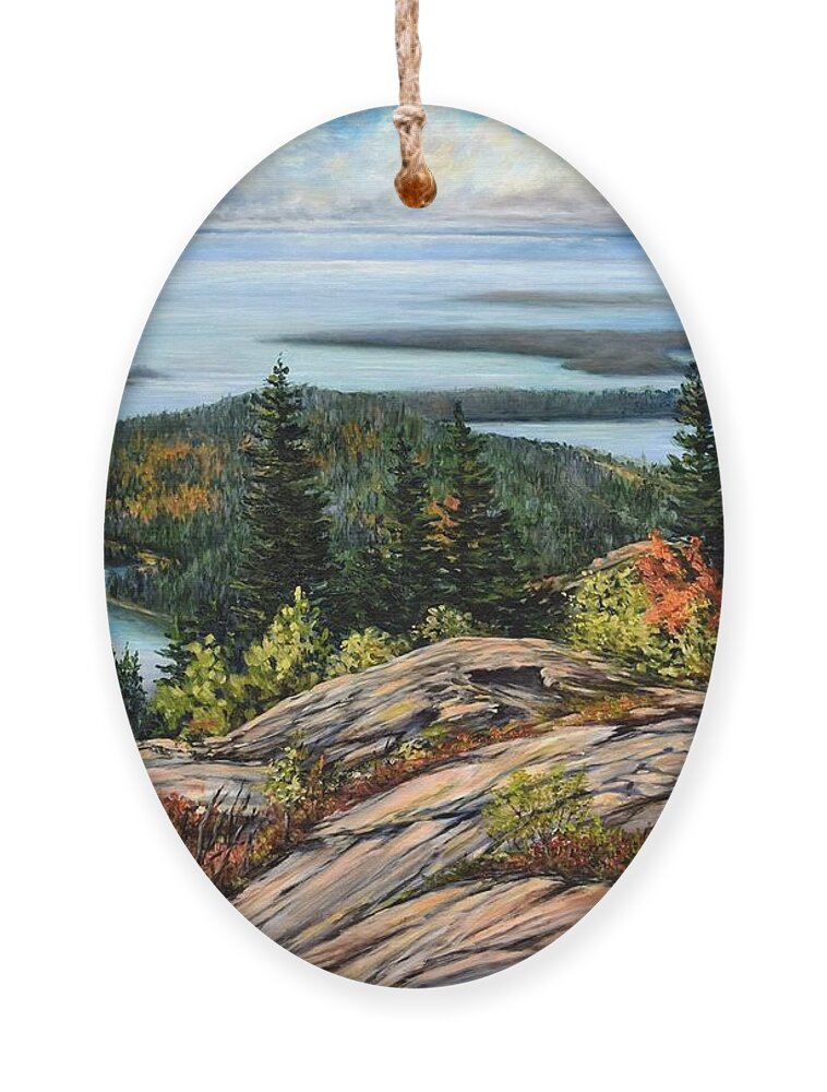Cadillac Mountain Ornament featuring the painting Cadillac Mountain, Acadia National Park by Eileen Patten Oliver