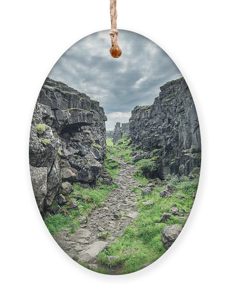 Iceland Ornament featuring the photograph Canyon in Thingvellir, Iceland by Delphimages Photo Creations