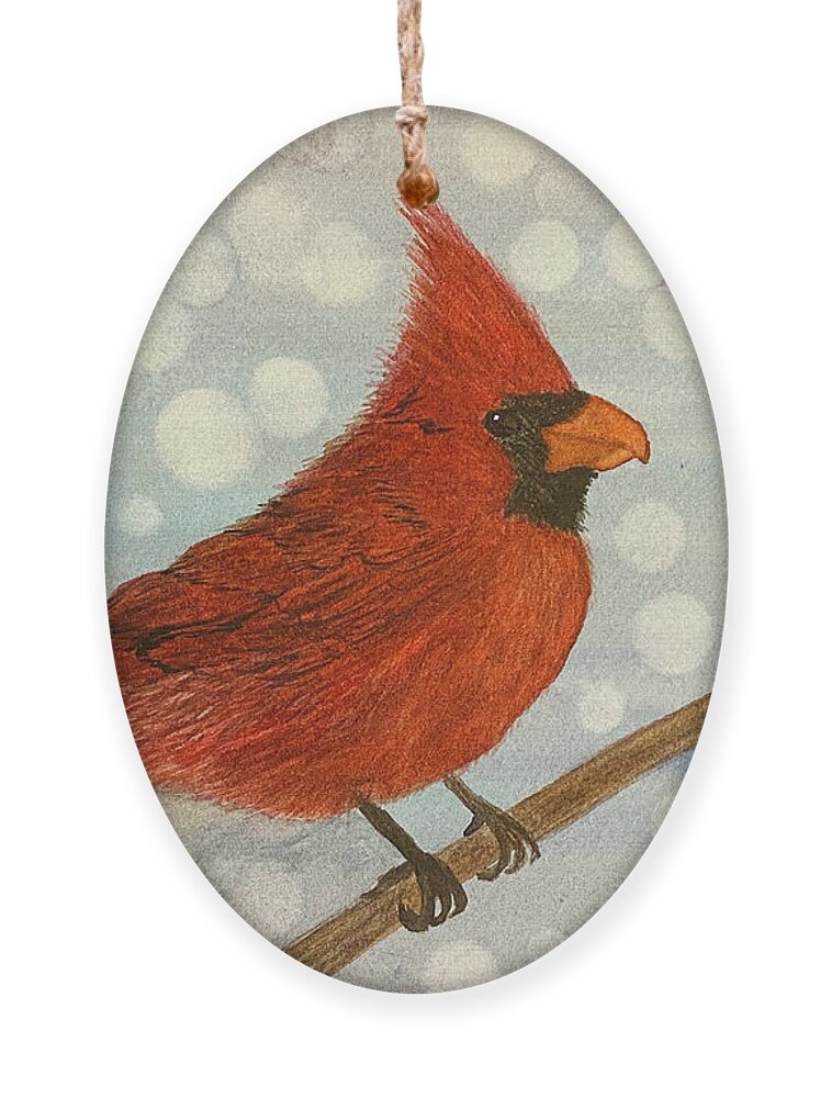 Cardinal Ornament featuring the painting Cardinal in Snow by Lisa Neuman