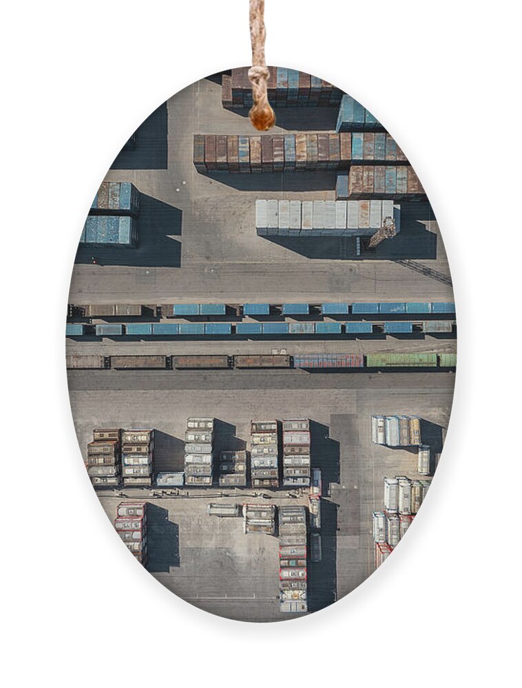 Logistic Ornament featuring the photograph Cargo container terminal with railway by Mikhail Kokhanchikov