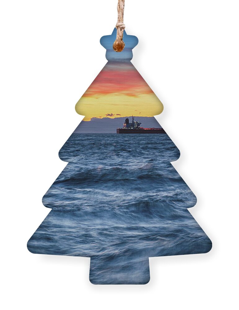 Cargo Ship Ornament featuring the photograph Cargo Ship in a Turbulent Sea by Alexios Ntounas