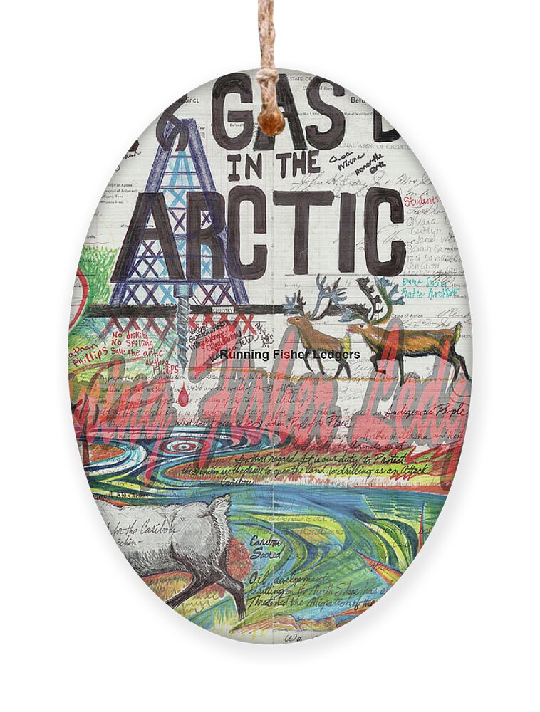 Arctic Circle Ornament featuring the drawing Caribou by Robert Running Fisher Upham