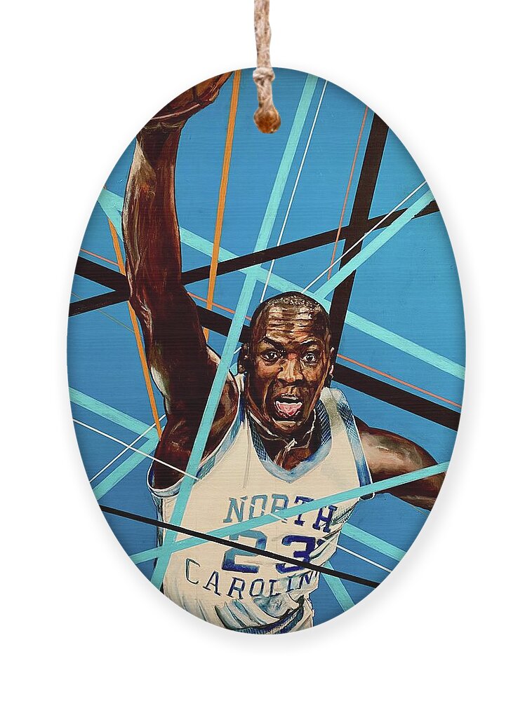 Michael Jordan Ornament featuring the painting Carolina Michael Jordan by Joel Tesch