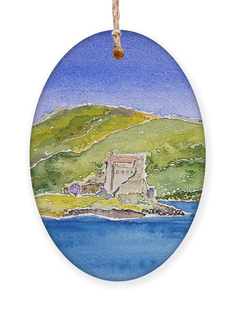 Watercolor Ornament featuring the painting Castle Eilean Donan by John Klobucher