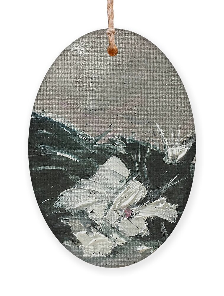 Black And White Cat Ornament featuring the painting Cat Nap by Roxy Rich