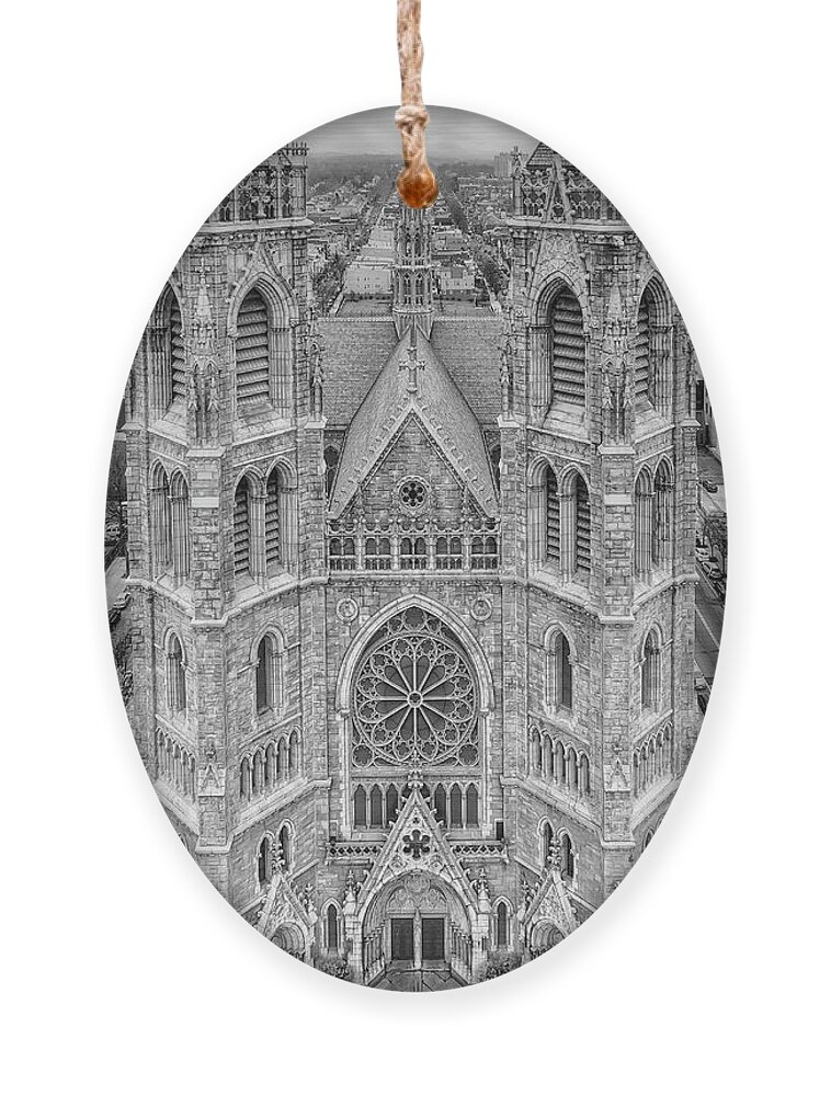 Cathedral Basilica Of Sacred Heart Ornament featuring the photograph Cathedral Basilica of Sacred Heart NJ BW by Susan Candelario