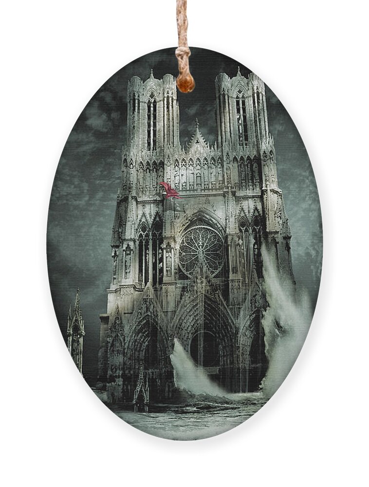 Reims Ornament featuring the digital art Cathedral of Notre-Dame, Our Lady Reims by George Grie