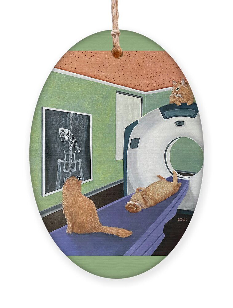 Cat Art Ornament featuring the painting CAT Scan by Karen Zuk Rosenblatt