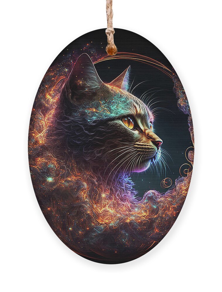 Psychedelic Cat Ornament featuring the digital art Celeste the Cosmic Cat by Peggy Collins
