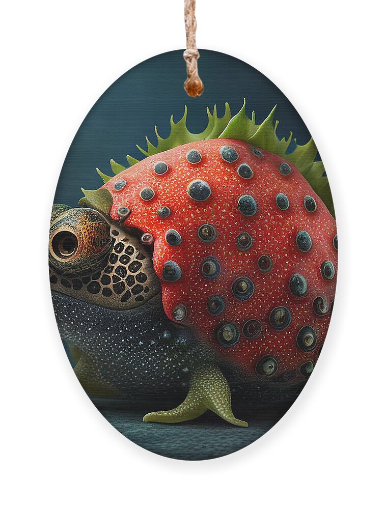 Chameleon Ornament featuring the mixed media Chameleon in red by Binka Kirova