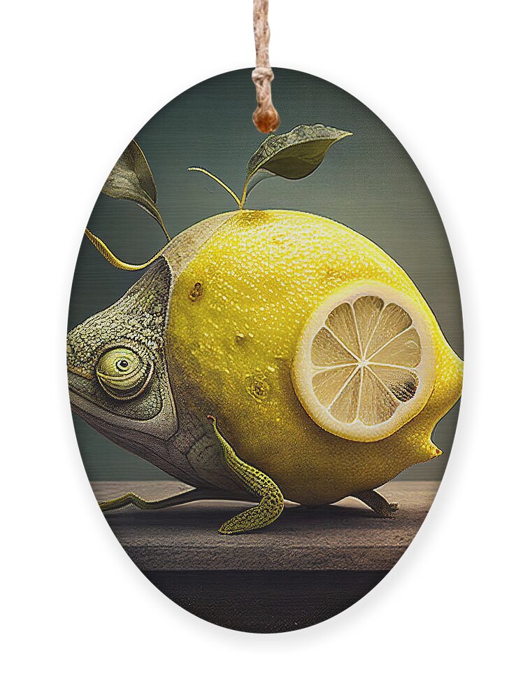 Chameleon Ornament featuring the mixed media Chameleon in yellow by Binka Kirova