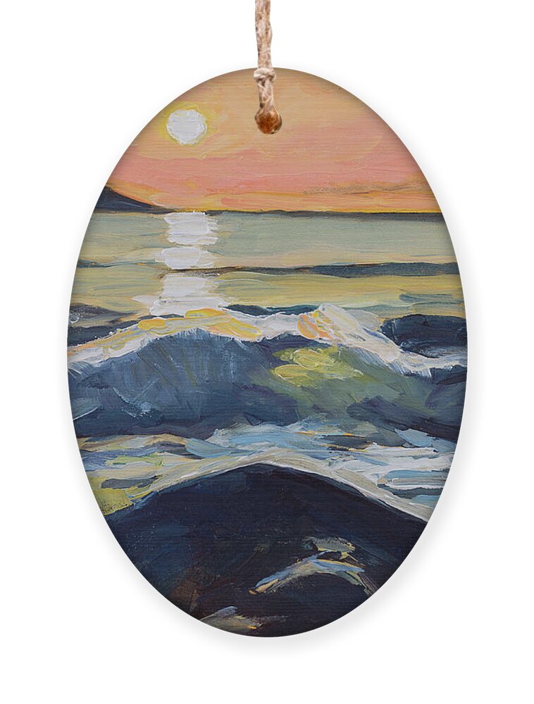 Sunlight Ornament featuring the painting Chanteiro Beach Sunset Galicia Spain by Pablo Avanzini