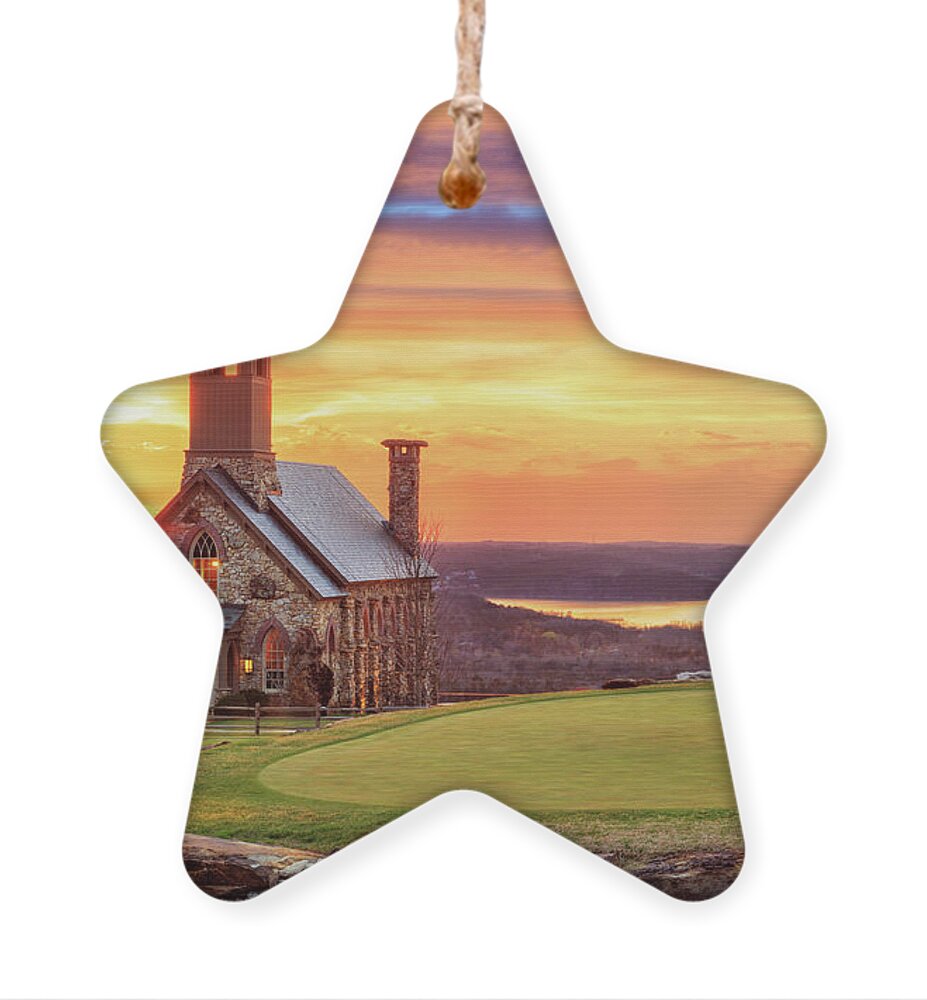 Branson Ornament featuring the photograph Chapel Of The Ozarks Top Of The Rock Sunset by James Eddy