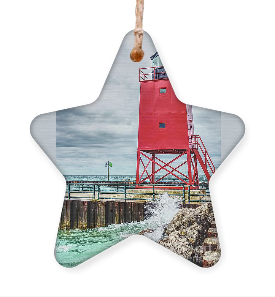 Charlevoix Ornament featuring the photograph Charlevoix South Pierhead Lighthouse by Jennifer White