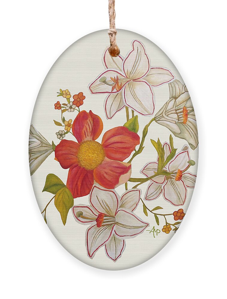 Lilies Ornament featuring the painting Cheering Up Your Day I by Angeles M Pomata