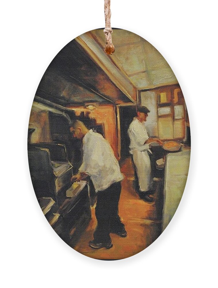 Impressionist Oil Painting Ornament featuring the painting Chefs at work by Ashlee Trcka
