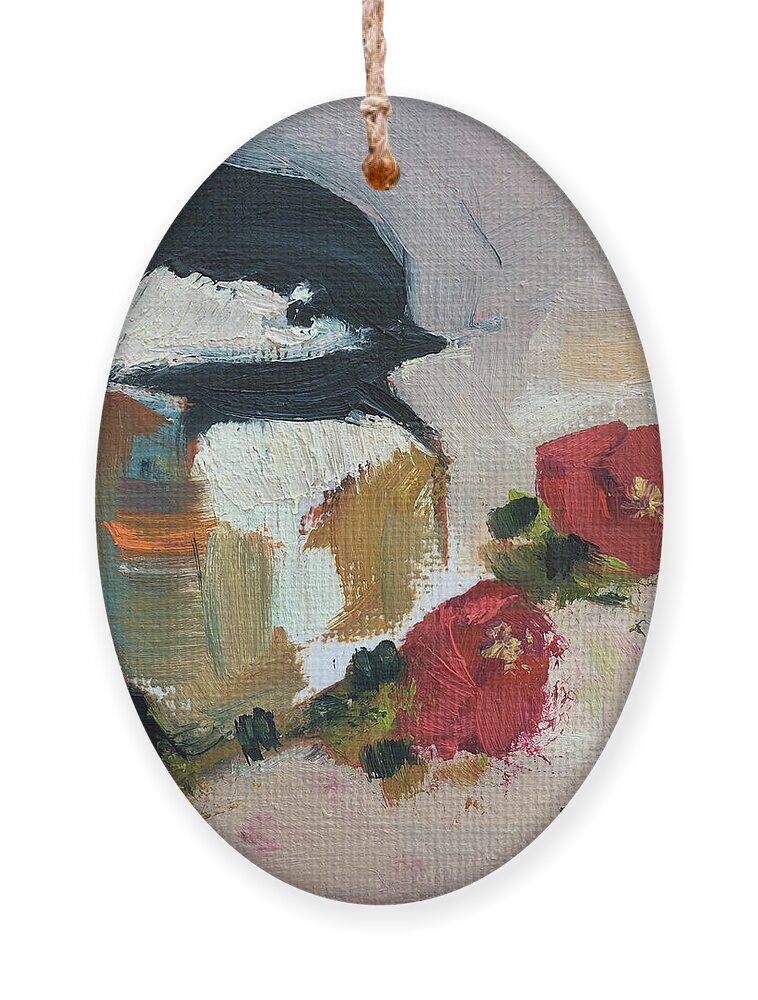Chickadee Ornament featuring the painting Chickadee 4 by Roxy Rich