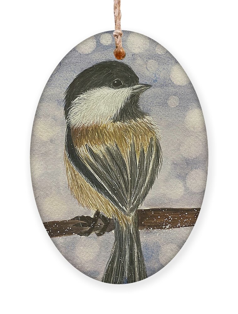 Chickadee Ornament featuring the painting Chickadee In Snow by Lisa Neuman