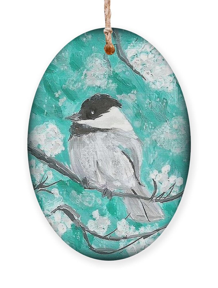 Chickadee Painting Ornament featuring the painting Chickadee by Monica Resinger